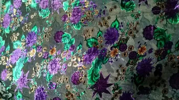 Algodão veludo Tecido cortou a mão de Tecido de Algodão Veludo, Cetim Materiais de Jacquard Brocado de flores Violetas imprime tissu au metros de telas