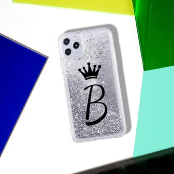 Personalizado Iniciais do nome de a a Z Coroa Brilho Líquido Real Glitter Telefone de Tampa do Caso Para o iPhone 12 11 X XR XS Max Pro 7 8 6 8Plus
