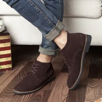Moda Couro Camurça Homens Ankle Boots 2019 Laço Homens Outono Botas Sapatos De Tamanho Mais Casuais Sapatos De Inverno Botas Homme