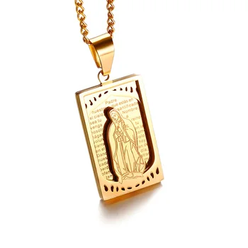 2020 Design Original da Cor do Ouro de Aço Inoxidável Mãe de Deus Madonna Virgem Maria Tag Oração do Senhor Colar Pingente