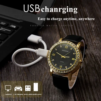 Isqueiro Relógios de Homens de Quartzo Relógio de USB Recarregável de Luxo Diamond Dial Casuais Relógios de pulso Masculino Relógio JH391-1 1pcs