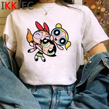 De novo As Meninas Superpoderosas Kawaii Anime T-Shirt das Mulheres Bonitos desenhos animados Engraçados T-shirt de Verão, Moda Tshirt 90 Gráfico Superior Tees Feminino