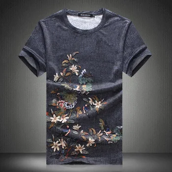 Chinês de estilo vintage 3d padrão de flor de luxo de manga curta t-shirt de Verão De 2019 Nova qualidade mercerizado algodão t-shirt dos homens M-5XL