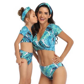 3-12Y Bebê Meninas de Maiô de Alta Qualidade com a Família de Correspondência de Crianças Swimwear Leopard Biquini moda praia maiô de banho Meninas