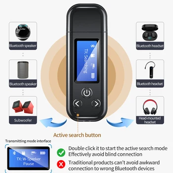 VAORLO Display LCD Bluetooth 5.0 Receptor Transmissor Para Fone de ouvido Cartão TF de Jogar Com 3,5 mm de AUX de Música Estéreo Com Microfone