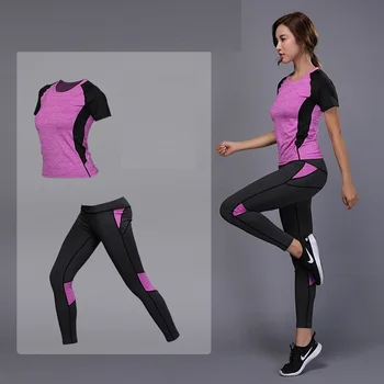 Mulheres Sportswear Conjunto de Yoga Fitness, Roupas de Ginástica Execução de Tênis, Camisa E Calças de Yoga, Calças de Jogging Treino Esporte Terno