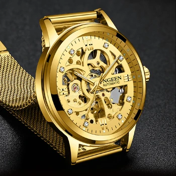 2020 Marca FNGEEN Relógios Mecânicos Homens Esqueleto de Malha Relógio Relógio Automático Homens Relógio Masculino Ouro do relógio de Pulso para Homens Masculino