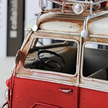 Nostalgia Vintage Bus Modelo Do Carro De Metal Figurinhas Com Dossel De Decoração De Casa De Enfeites De Ônibus Ornamentos De Trabalho De Decoração De Brinquedos