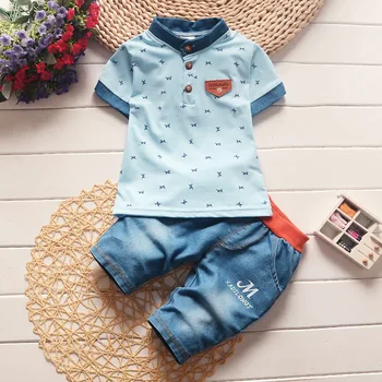 BibiCola meninos do bebê roupa de verão conjuntos de recém-nascidos camisas de manga curta + calça jeans legal shorts jeans para bebe criança movimentando-se ajustar 2020