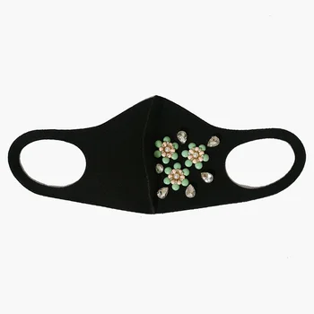 Boca caps lavável, reutilizável mascarillas ameixa flor strass luxo de pano preto máscara para o rosto das mulheres Mulheres de jóias