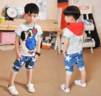 Crianças Cintura Elástica Harém Calças Até O Joelho De Algodão De Impressão De Estrela Calça Jeans Azul Meninos Vestuário Calças De Crianças Meninos Do Verão De 2018