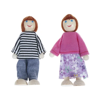 1 conjunto Pequeno Brinquedo de Madeira do Conjunto Felizes Casa de bonecas Família de Bonecos de Figuras Vestidas de Personagens Crianças Crianças Brincando de Boneca de Presente quente