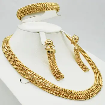 Dubai, colar de ouro, brincos de coleção de moda Nigéria casamento Africano pérola coleção de jóias italiano mulheres conjunto de jóias