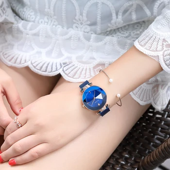 MEGIR as Mulheres de Luxo Relógios Azul de Malha de Aço Inoxidável Banda Elegantes Senhoras Relógio de Mulheres Pulseira de Relógio Reloj Mujer Zegarek Damskir