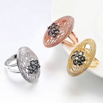 Mulher moderna Conjuntos de Jóias de Pedras negras de Ouro/Cor Rosa Oval Brincos/Anéis para o sexo Feminino as Meninas da Moda Brincos Caixa de Jóias