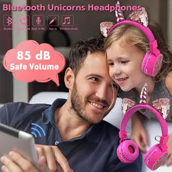 Novo Chefe de crianças unicórnio sem fio Bluetooth fone de ouvido estéreo de música de desenhos animados fones de dar o melhor presente para as crianças