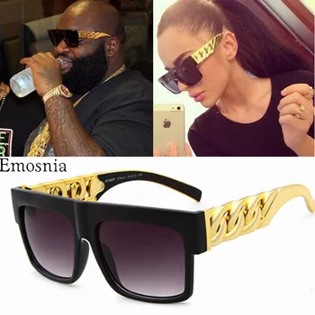 Hip Hop Óculos de sol da Moda de Ouro Corrente de Metal Quadrado de Óculos de Sol Celebridade Marca de Luxo Designer de Mulheres/Homens Tons UV400