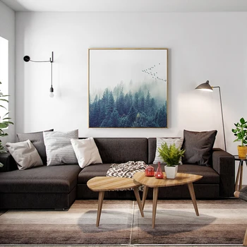 Nordic Moderna Árvore De Floresta Paisagem Cartaz Impressão Pássaro Voando Tela De Pintura Decorativa Para A Sala De Casa, Decoração De Imagem