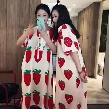 Camisolas Mulheres de Retalhos de Cor de Mangas Curtas Linda Grande Tamanho 2XL Bonito Pijamas Solta Dormir Macio coreano Salão de Estilo Novo
