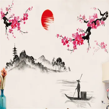 2020 Venda Quente Criativo Estilo Clássico Chinês Pintura de Tinta Decorativos, Adesivos de Parede Pêssego Adesivo de parede D38JL19
