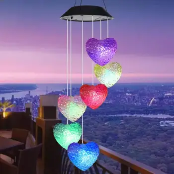 CONDUZIDA Posta Solar Wind Chime Luz 6LED Colorida Coração de Amor ao Vento Portátil Wind chime Decorativa Exterior Windbell de Artesanato Decoração