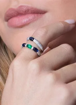 SLJELY de Moda, Design Fino Verde Vermelho Azul Pedra de Gema de Doces Dedo o Anel de Micro Embutidos Zircão Mulheres 925 Prata Esterlina