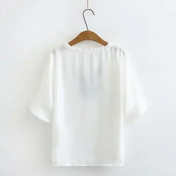 Plus size V neck Chiffon bordado mulheres blusinha solta 2020 novas verão casual senhoras soft camisa feminina tops, camisas brancas