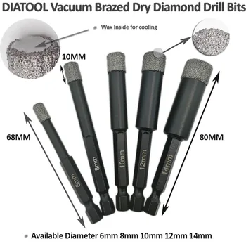 DIATOOL 3PK (8 MM+10 MM+12MM) Vácuo Soldadas de Diamante, brocas para Pedra, da Porcelana/Bloco de Alvenaria de perfuração a Seco rápida-ajuste da Haste