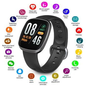 GT103 Inteligente pulseiras de Relógio Monitor de frequência Cardíaca de Fitness Sport Tracker tela Cheia touch para IOS Android relógio do telefone