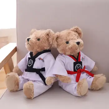 Nova fofo ursinho de pelúcia taekwondo filhote de urso boneca casal de crianças pequenas ursinho de pelúcia boneca de presente do valentim presente de natal calmante boneca