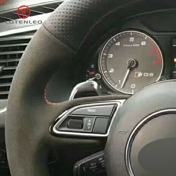 LQTENLEO de Cabedal Preto de Camurça DIY Mão do Carro Cobertura de Volante para o Audi A5 A7 RS7 S7 SQ5 S6 S5 S4 RS4 RS5 S3 2012-2018