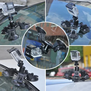 Câmera, ação Tripla Montagens da ventosa de Vidro Otário Suporte para Carro Para GoPro Hero 6 5 4 3+ Fusão SJCAM SJ4000