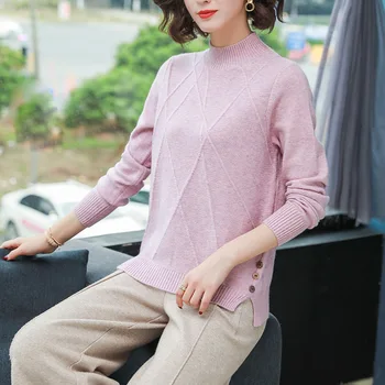Mulheres de Meia-pescoço Camisola de Gola alta De 2018 Novo Outono Inverno Versão coreana Solto Solto de Malha de manga comprida, Camisa de Assentamento