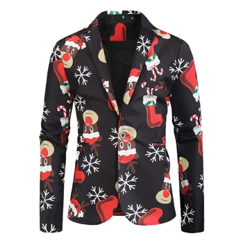 2019 Nova Moda dos Homens de Terno Festa Casaco Blazer Casual Slim Fit Botões do Terno 3D de Natal estampa Floral Pintura Blazers Revestimento dos Homens