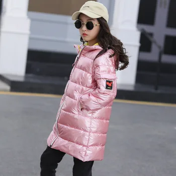 2019boy meninas Crianças Quente Prata Brilhante para Baixo de algodão acolchoado jaqueta Longo Inverno moda infantil para Meninos e Meninas