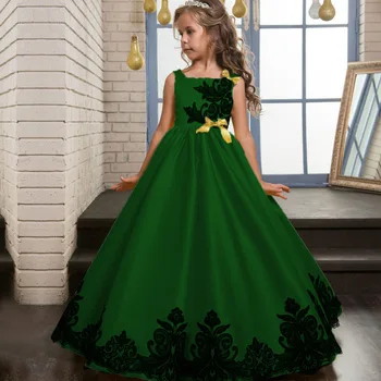 2019 Crianças Meninas Os Vestidos De Casamento Vestidos De Festa Cor Pura Funda Puff Princesa Vestido De Vermelho, Verde, Roxo 5-13 Anos