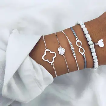 Europeu e Americano de moda pulseira com criativos de contas brancas de sorte 8 palavra elefante amor peça 5 conjunto feminino bracelete