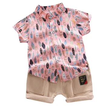 Verão do Bebê Roupa de Meninos 2pcs de Manga Curta Penas Padrão T-shirt de Blusa+Shorts de Impressão Casual Crianças Roupas Conjunto
