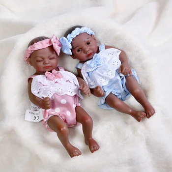 28CM Reborn Baby Doll Negro da África Corpo Cheio de Silicone Brinquedo Para Menina, Menino Mini Bebês Bonito Banheira Casa de Jogo Realista Bebe o Melhor Presente que