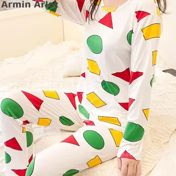 Armin Arlat Pijamas Bonitos Mulheres de Algodão de Impressão de desenhos animados Pijamas de Crayon Shin-chan Pijamas Conjunto de Lingerie Casuais, Pijamas Noite Terno