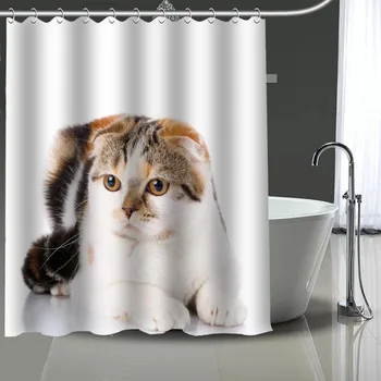 Venda quente Personalizado Scottish Fold Gato Cortinas de Chuveiro do Banheiro de DIY Cortina de Tecido de Poliéster Lavável para a Banheira de Arte, de Decoração