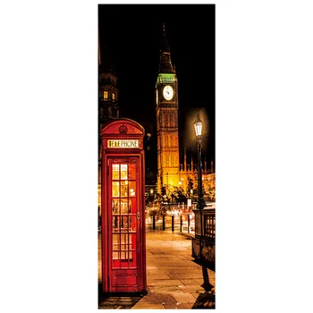 77*200cm de Londres 3d estilo porta etiqueta Big Ben Cabine de Telefone street view arte de parede mural vintage de decoração papel de parede de vinil
