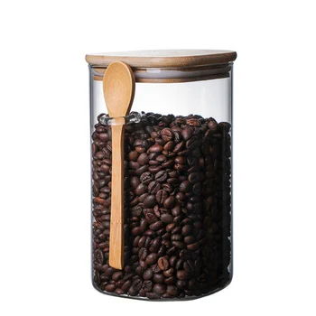 Hermético de Armazenamento de Alimentos Frasco de Vidro de grãos de Café, Especiarias Açúcar Farinha de Frascos de Recipientes com tampa e Colher de Madeira