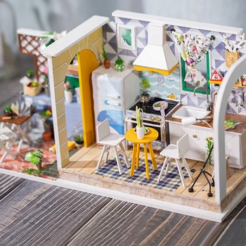 DIY Casa de Boneca Mobílias em Miniatura casa de bonecas Tampa do Pó de Madeira Casa de bonecas de Luz feitos à mão Casa Lento Vida Jogador Novato