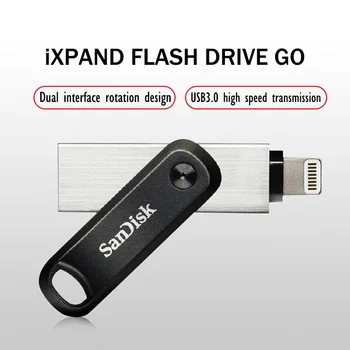 SanDisk iXpand Unidade Flash Vá USB 3.0 OTG 128GB de 256GB Relâmpago de Metal pen drive 128GB de Disco para iPhone, iPad Memory Stick