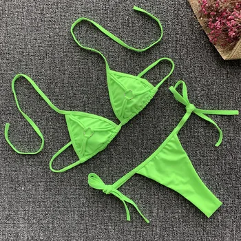 Halter Bikini Anel de Swimwear das Mulheres Laço-tanga cintura Maiô Sexy Sólido Separado Feminino curativo Maiô Novo 2019 Biquini Brasileiro
