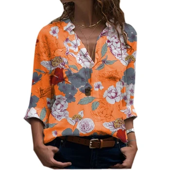 Nova camisa casual tamanho grande todo-correspondência mulheres camisa temperamento camisa de manga comprida impresso senhoras topo blusa camisa das mulheres