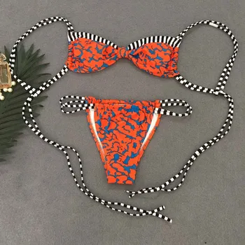 Biquini de leopardo 2019 Listrado Swimwear das Mulheres Curativo Maiô de Impressão biquinis brasileiros Empurre-a para cima da Tanga maiô Maillot de bain