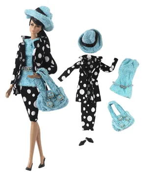 2019 Novo conjunto de Roupa de Roupa / top coat + Saia Jeans Chapéu Saco Para 1/6 BJD Xinyi FR ST Boneca Barbie / roupa de boneca do bebê de Natal