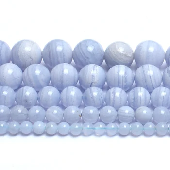 Natural cordão Azul Agates Esferas de Pedra Para Fazer Jóias Escolha o Tamanho 4 6 8 10 12 Mecha DIY Pulseira Colar Brincos de 15